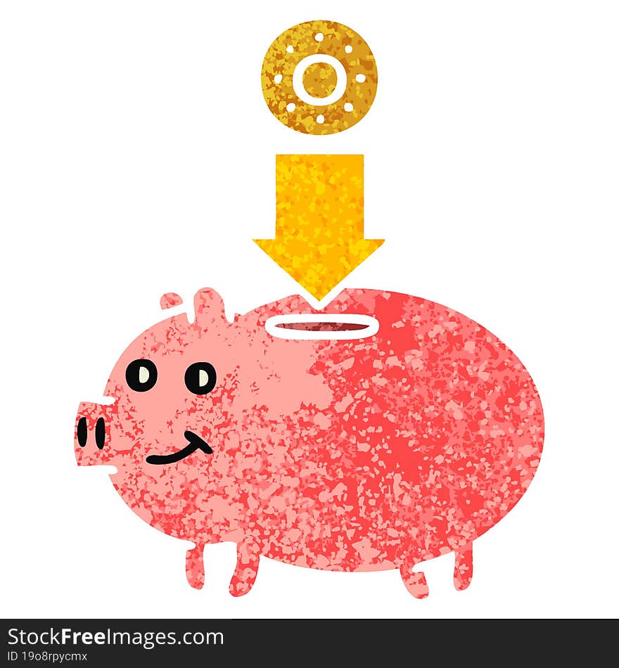 retro illustration style cartoon of a piggy bank