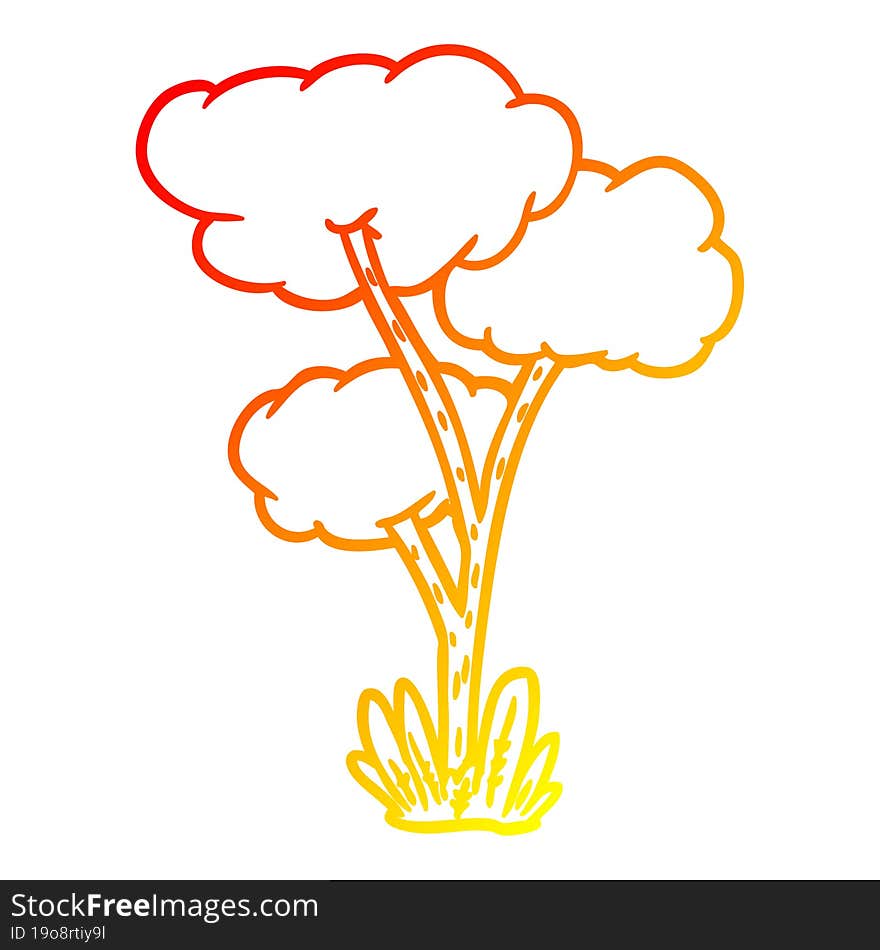 Warm Gradient Line Drawing Cartoon Tree