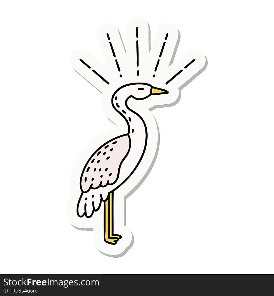 sticker of tattoo style standing stork