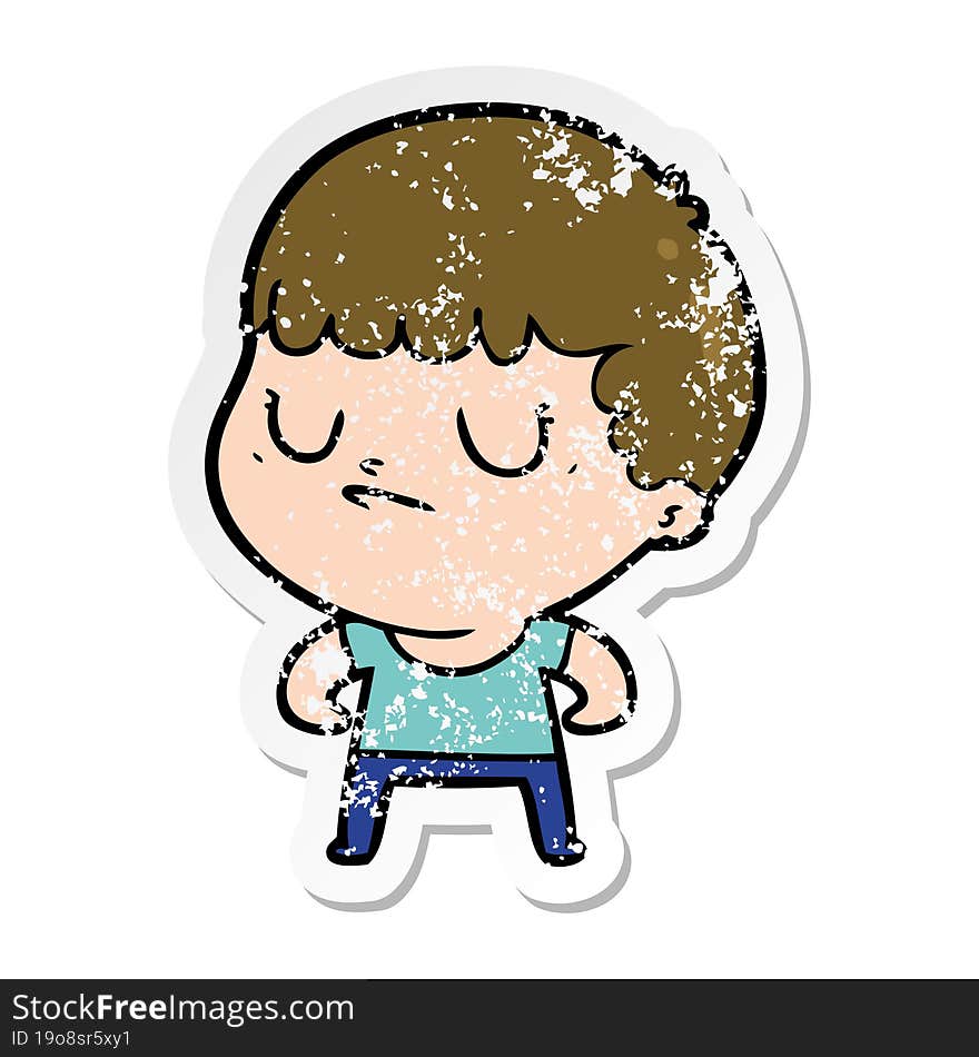 distressed sticker of a cartoon grumpy boy