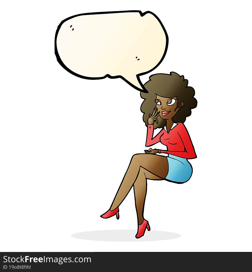 Cartoon Office Woman Sitting With Speech Bubble