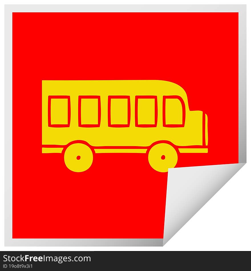 square peeling sticker cartoon of a school bus