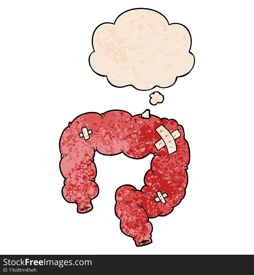 Cartoon Colon And Thought Bubble In Grunge Texture Pattern Style