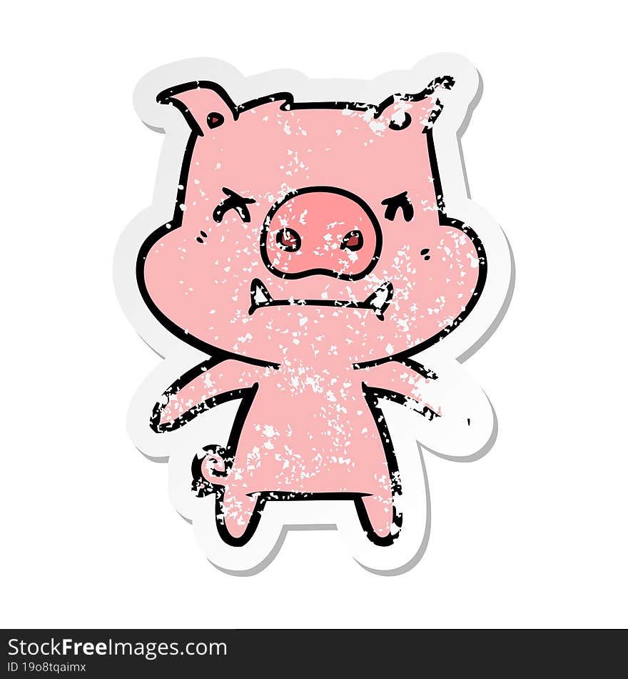 distressed sticker of a angry cartoon pig