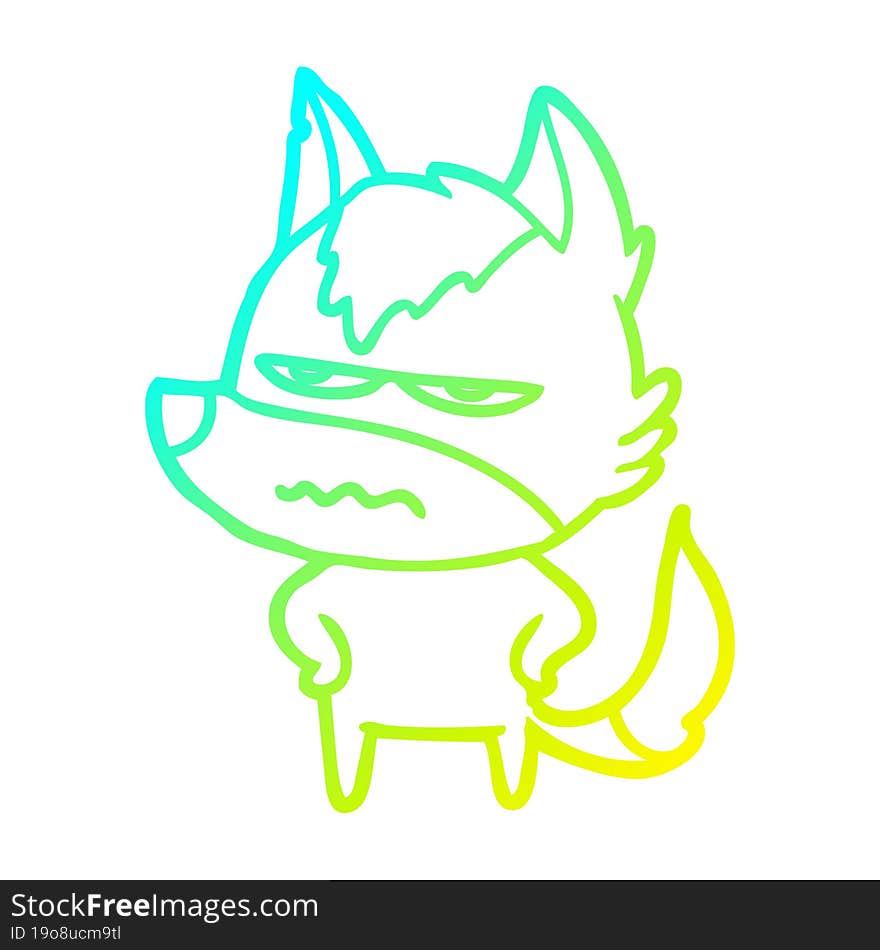 Cold Gradient Line Drawing Cartoon Annoyed Wolf