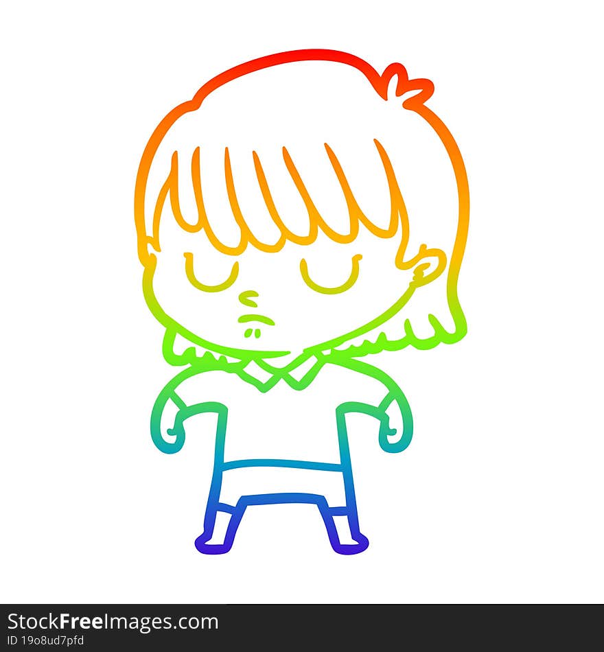 rainbow gradient line drawing of a cartoon woman