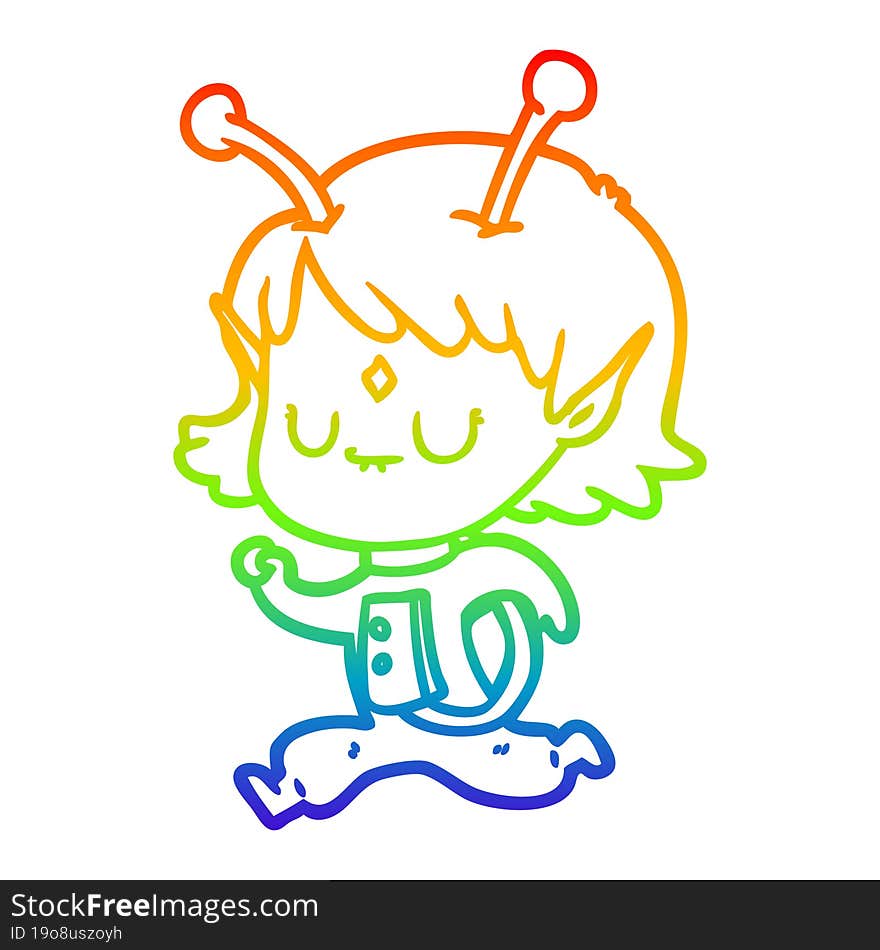 rainbow gradient line drawing of a cartoon alien girl