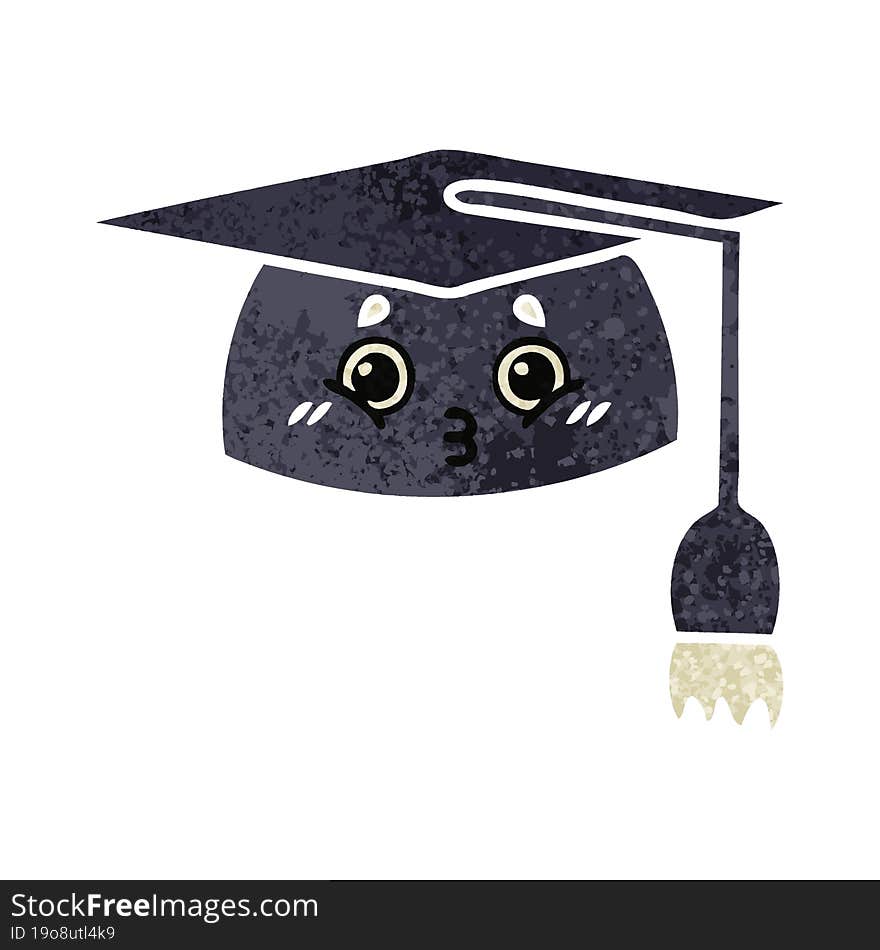 retro illustration style cartoon graduation hat