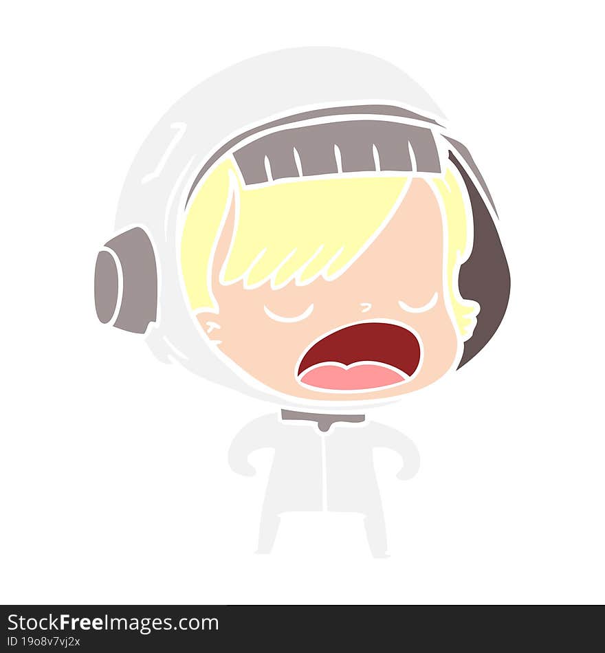 flat color style cartoon talking astronaut woman