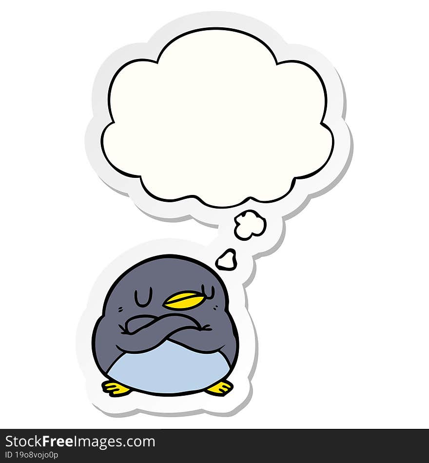 Cartoon Penguin And Thought Bubble As A Printed Sticker