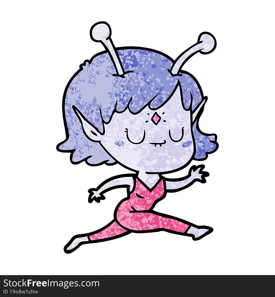 cartoon alien girl jumping. cartoon alien girl jumping