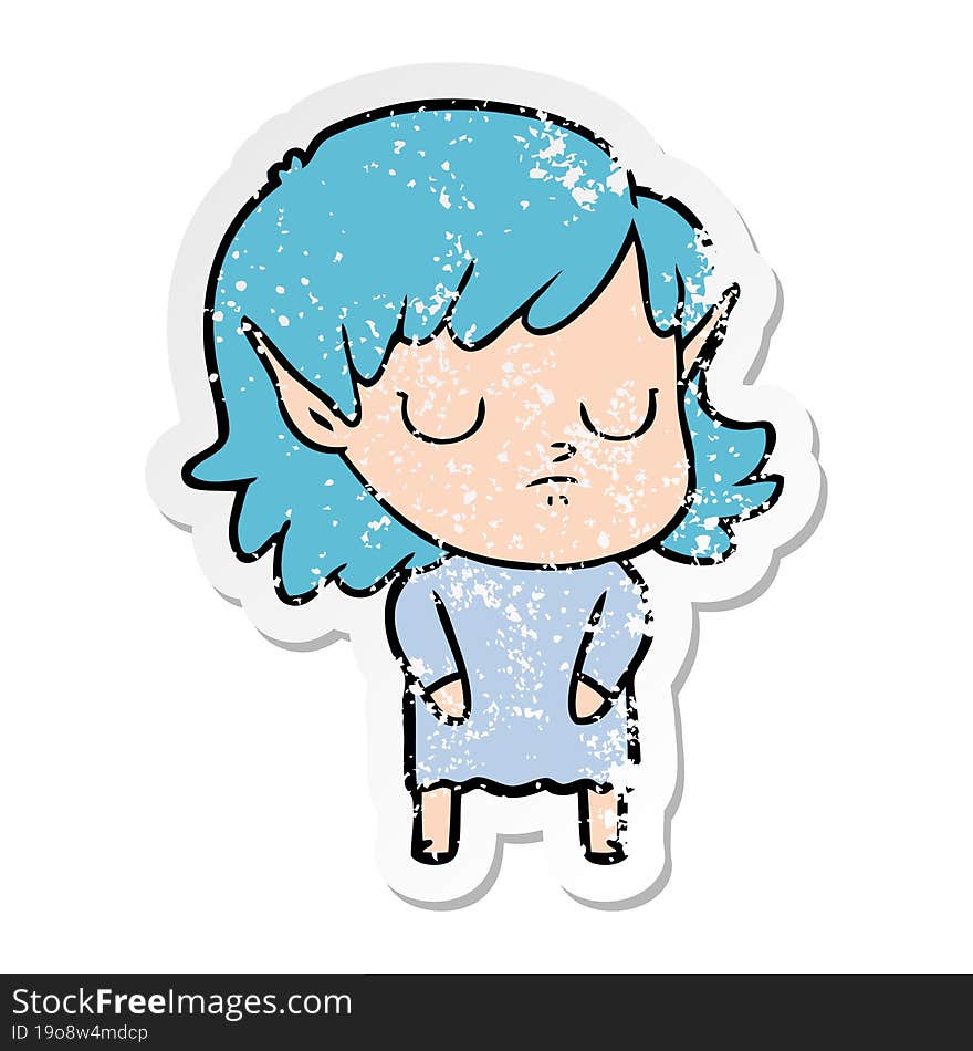 Distressed Sticker Of A Cartoon Elf Girl