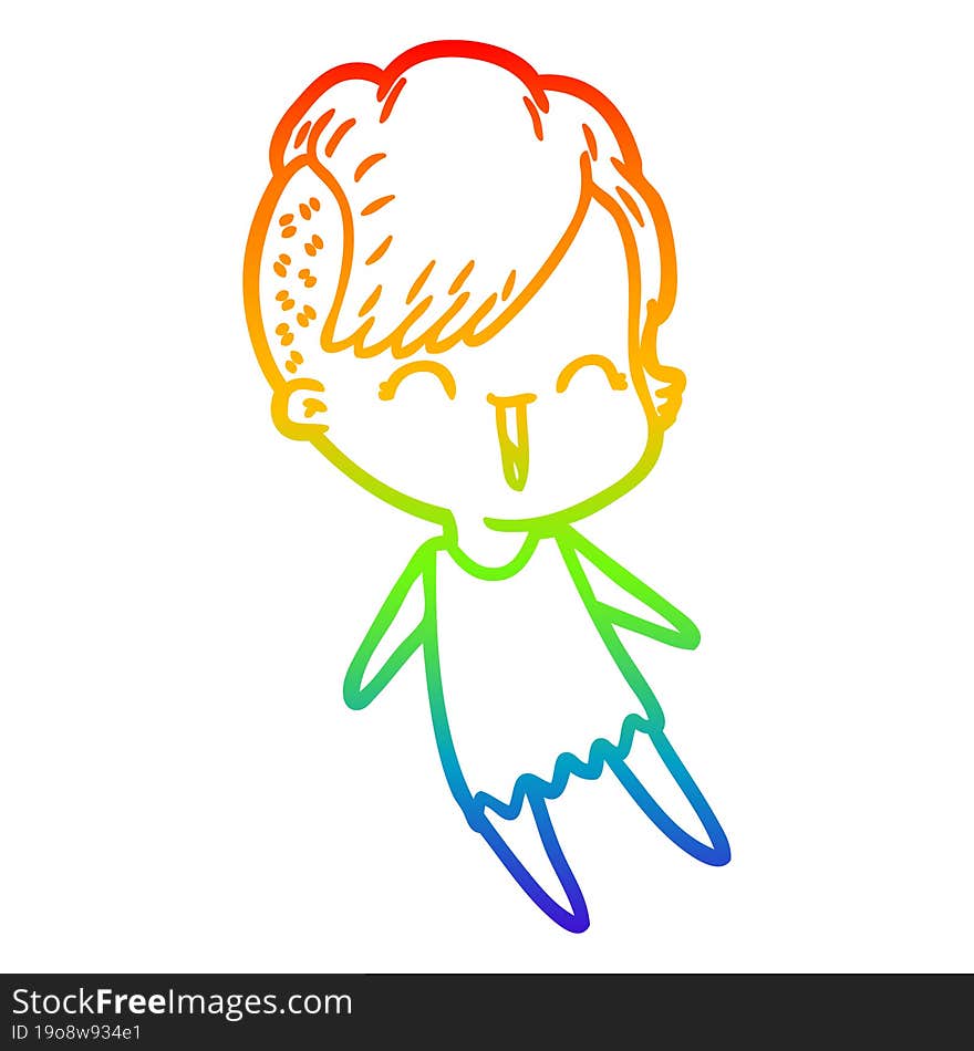 rainbow gradient line drawing cartoon happy hipster girl