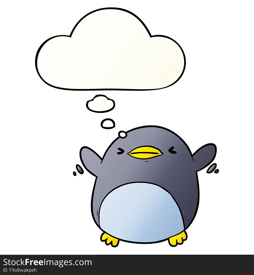 cute cartoon flapping penguin and thought bubble in smooth gradient style