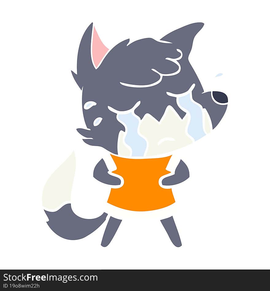 crying fox flat color style cartoon