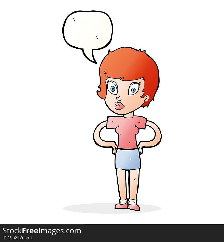 cartoon woman with hands on hips with speech bubble