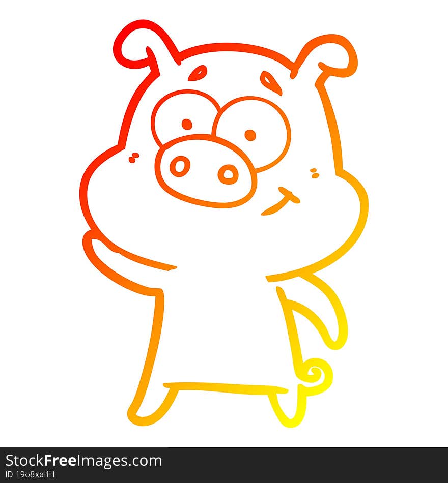 warm gradient line drawing happy cartoon pig