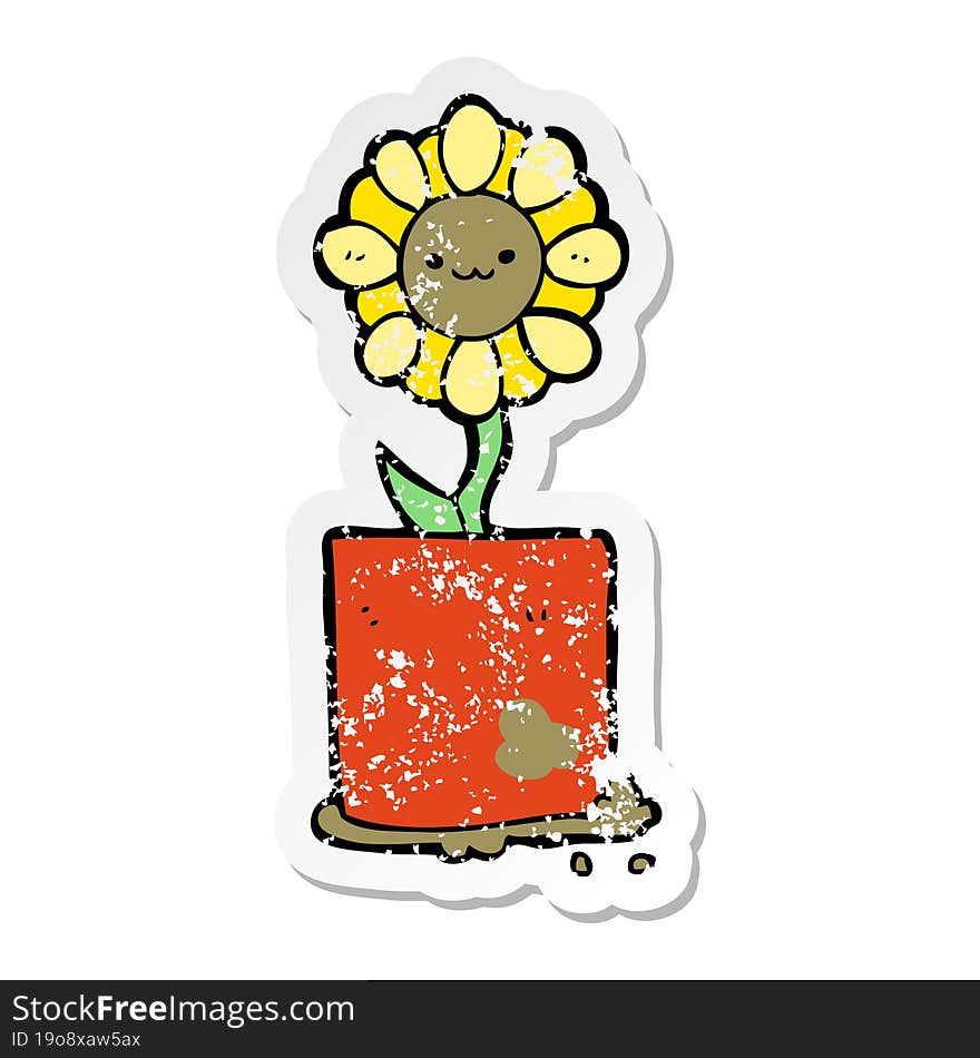 Distressed Sticker Of A Cute Cartoon Flower