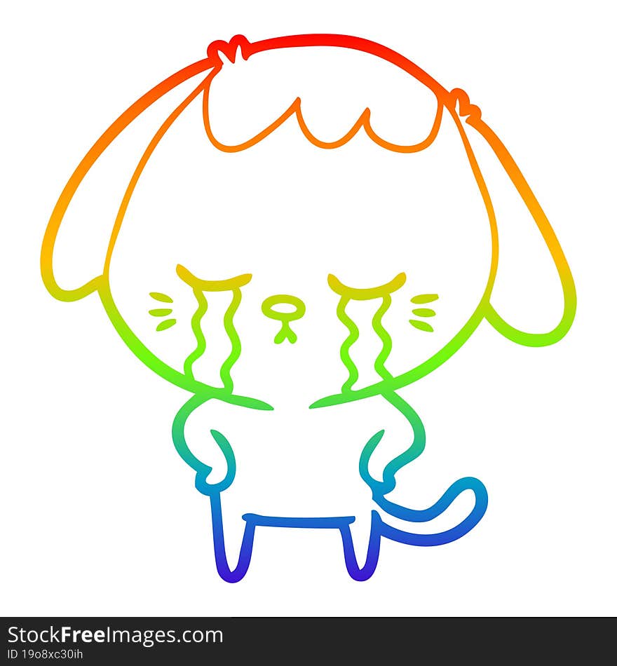 rainbow gradient line drawing of a cute puppy crying cartoon