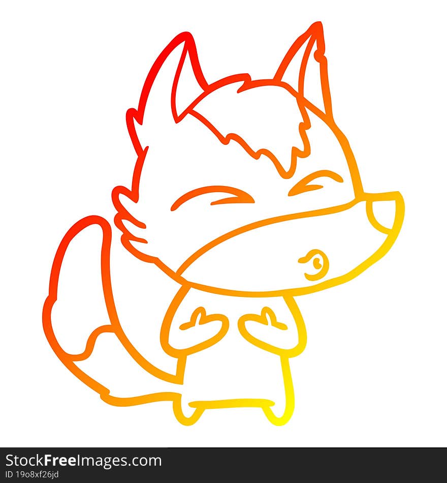 warm gradient line drawing cartoon wolf whistling