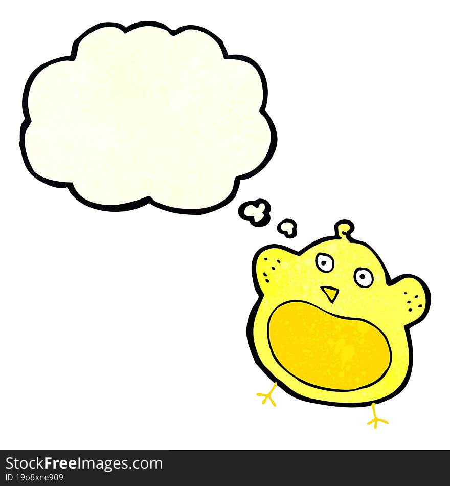 cartoon fat bird with thought bubble