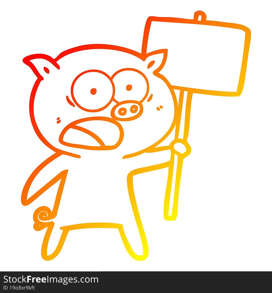 warm gradient line drawing cartoon pig protesting