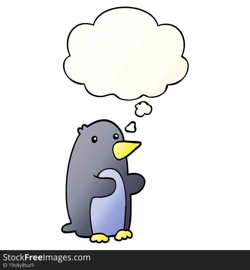 Cartoon Penguin And Thought Bubble In Smooth Gradient Style