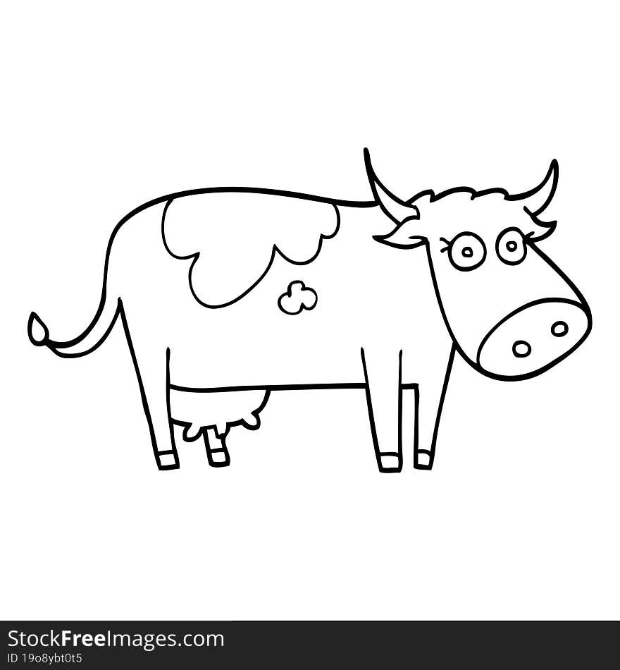 Line Drawing Cartoon Farm Cow