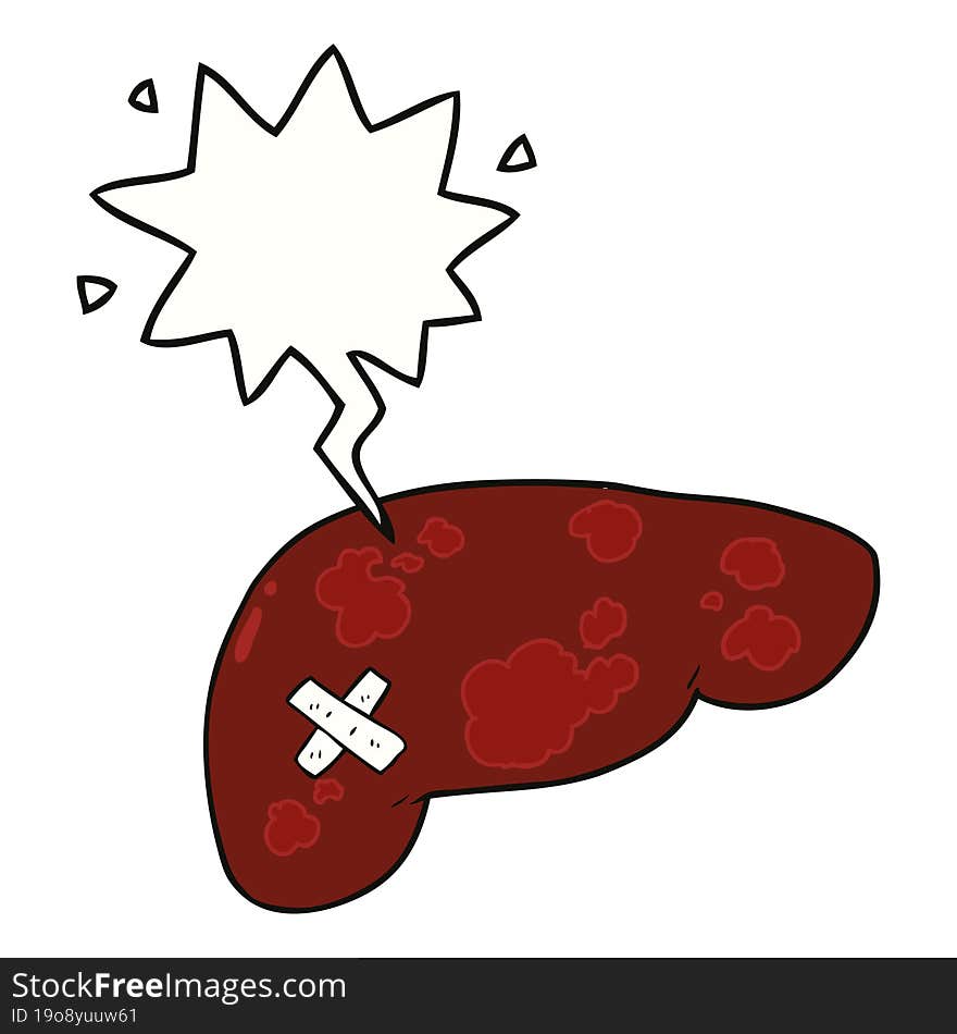 cartoon unhealthy liver and speech bubble