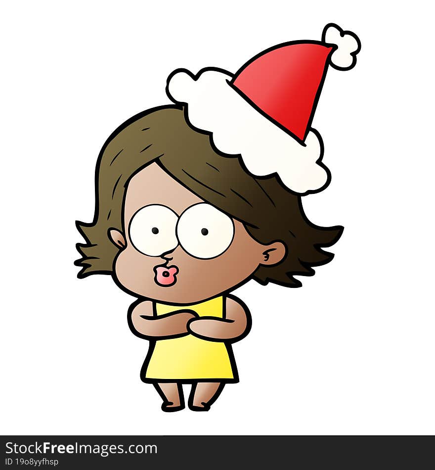 gradient cartoon of a girl pouting wearing santa hat