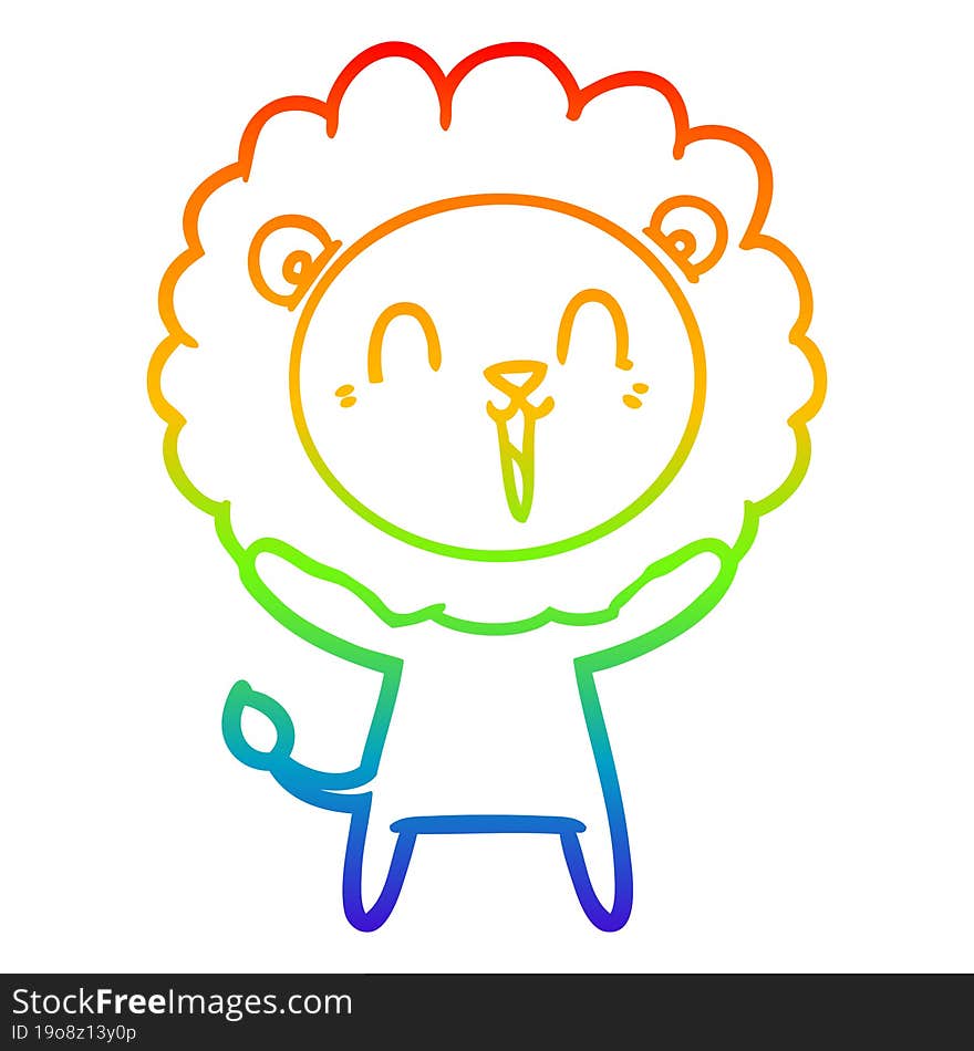 rainbow gradient line drawing of a laughing lion cartoon