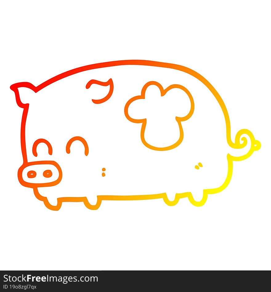 warm gradient line drawing cute cartoon pig