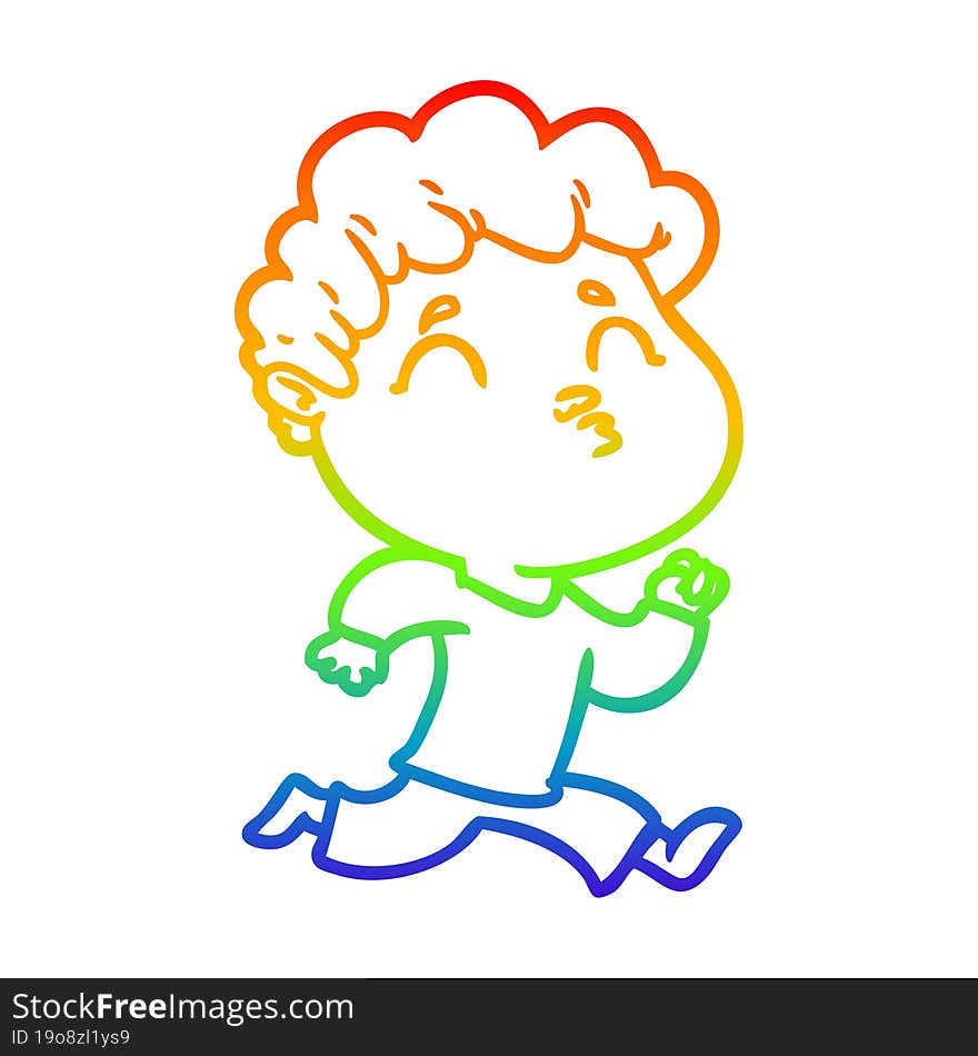 Rainbow Gradient Line Drawing Cartoon Man Pouting