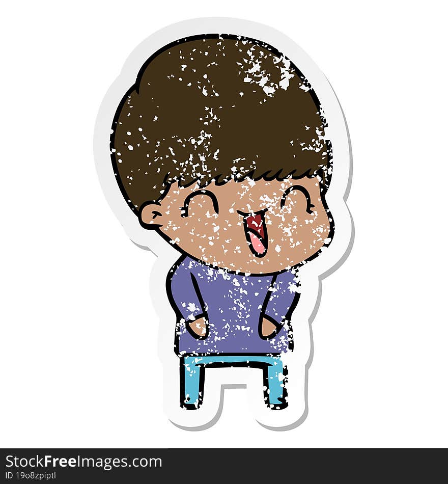 Distressed Sticker Of A Happy Cartoon Boy