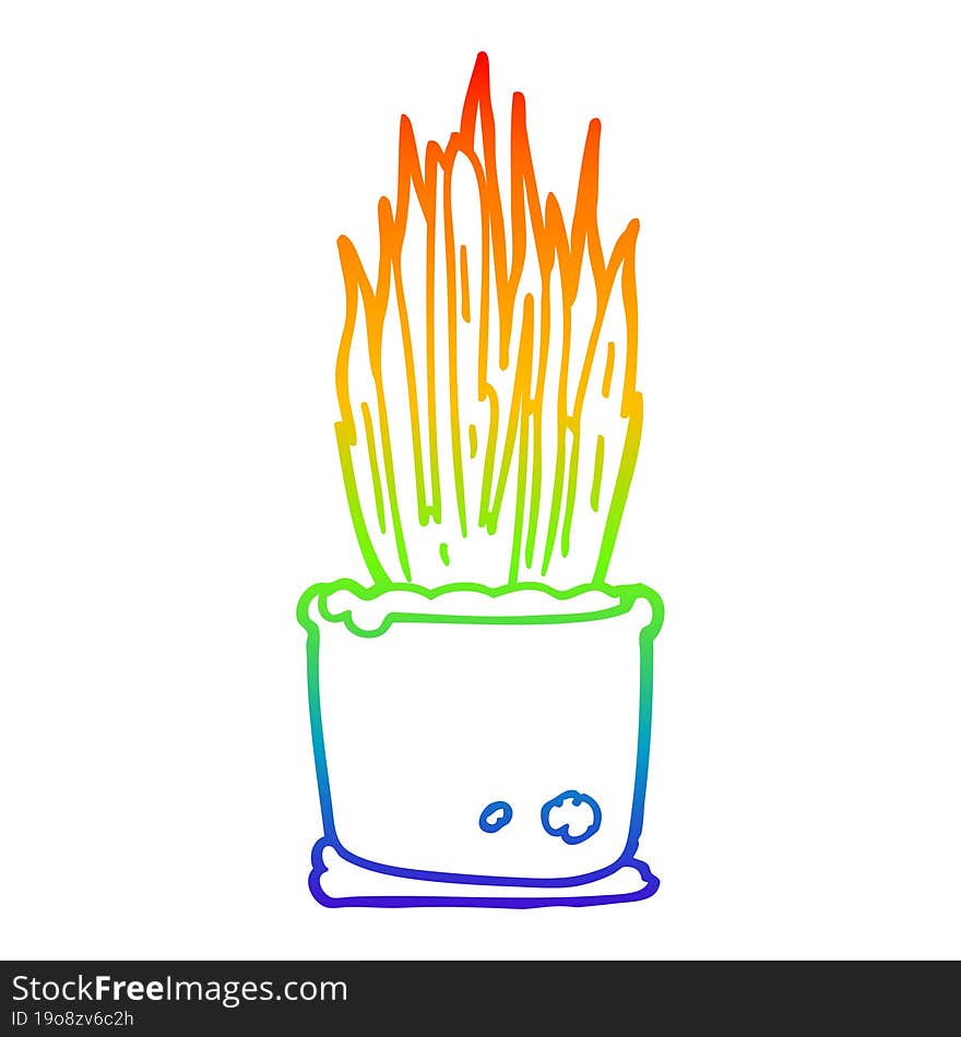 Rainbow Gradient Line Drawing Cartoon House Plant