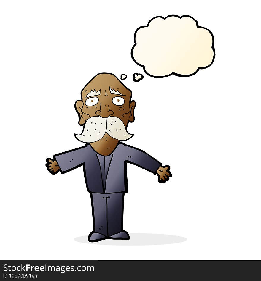 cartoon disappointed old man with thought bubble