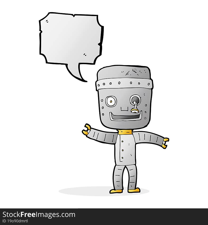 cartoon funny old robot with speech bubble