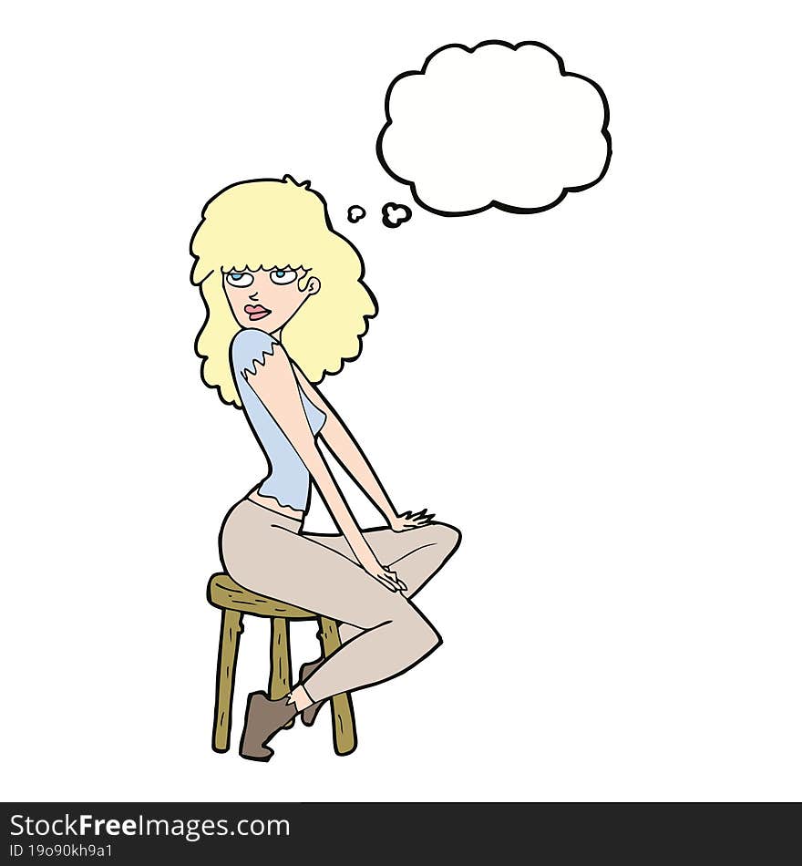 cartoon woman striking pose with thought bubble