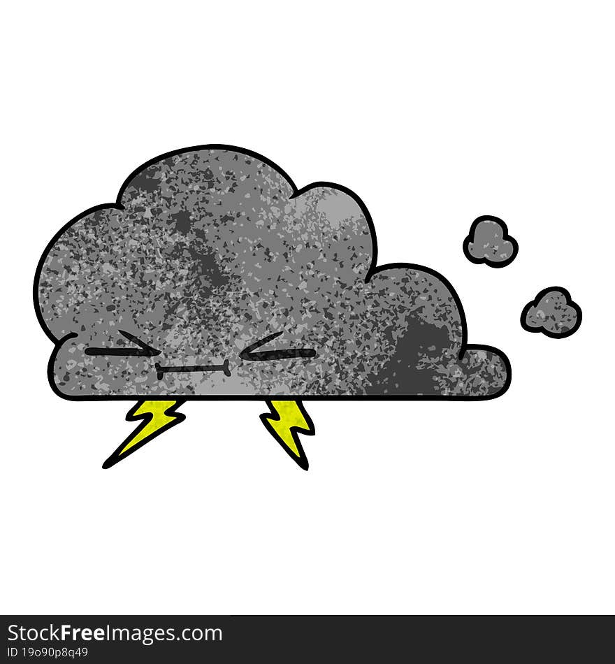 Textured Cartoon Of A Grumpy Lightening Cloud