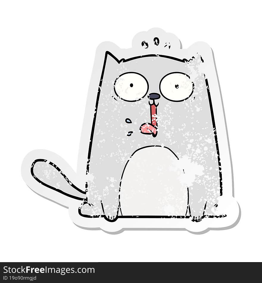 distressed sticker of a funny cartoon cat