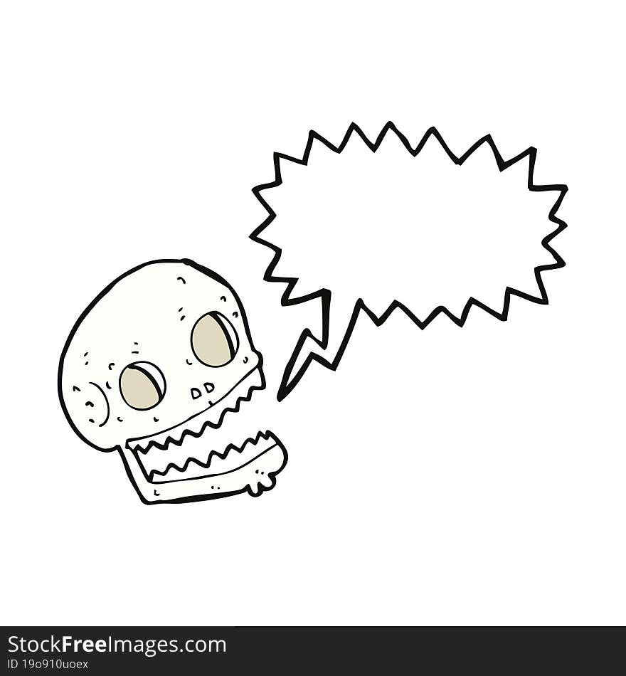 cartoon spooky skull with speech bubble