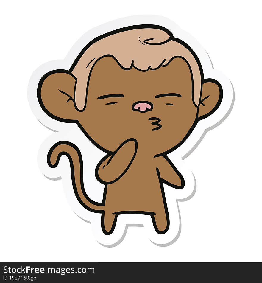 sticker of a cartoon suspicious monkey