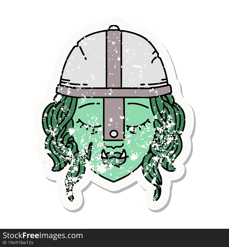 grunge sticker of a orc fighter character face. grunge sticker of a orc fighter character face