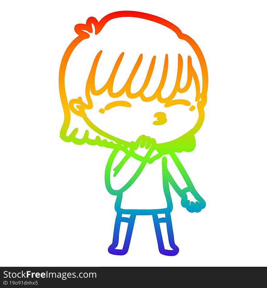 rainbow gradient line drawing of a cartoon woman