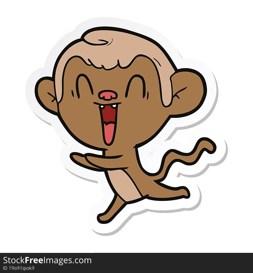 Sticker Of A Cartoon Laughing Monkey