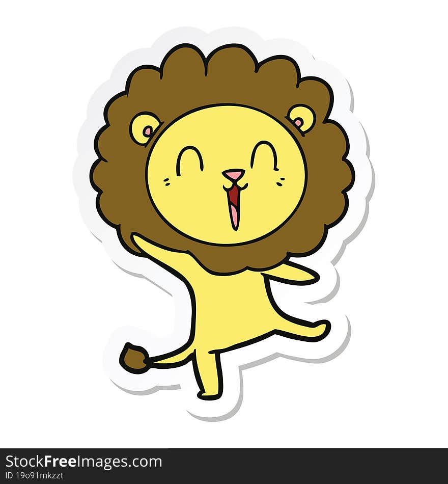 sticker of a laughing lion cartoon