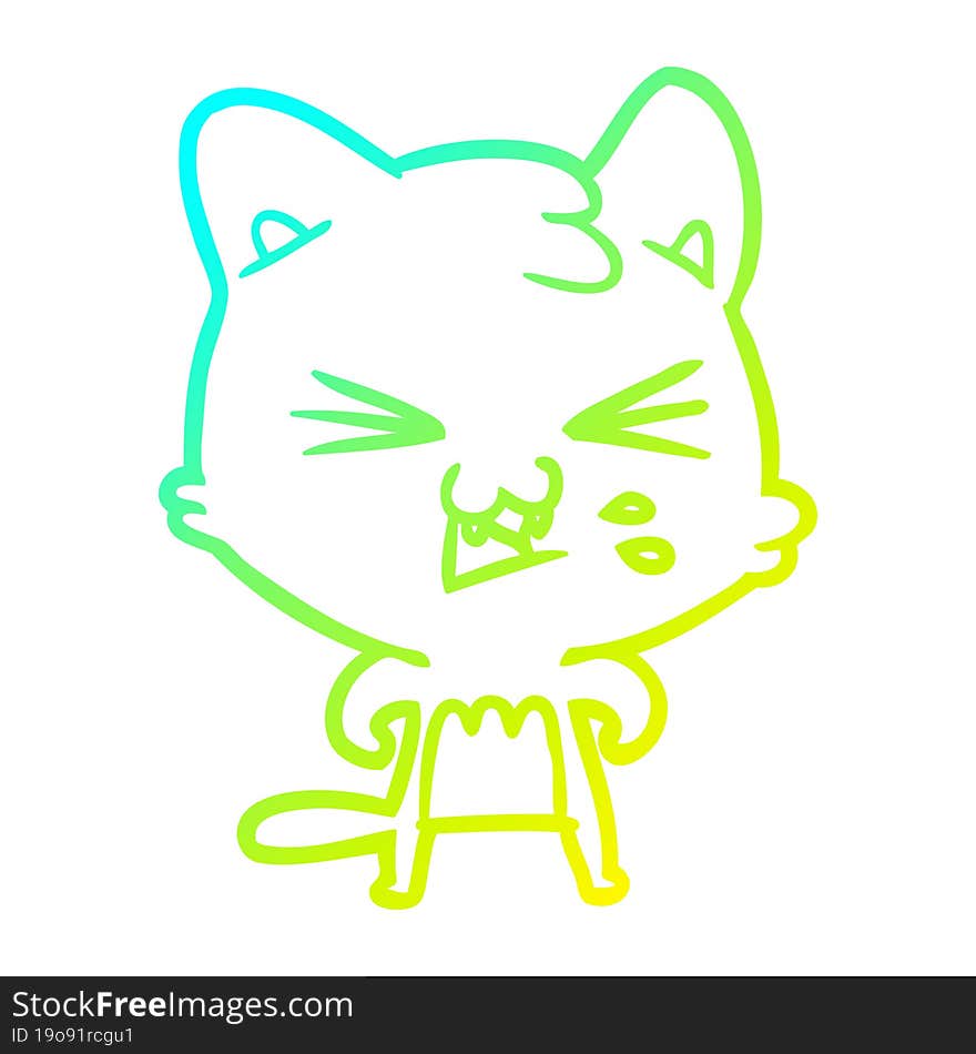 cold gradient line drawing cartoon cat hissing