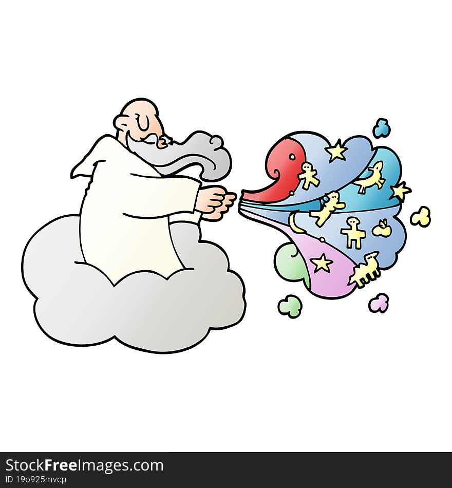 cartoon doodle god on cloud