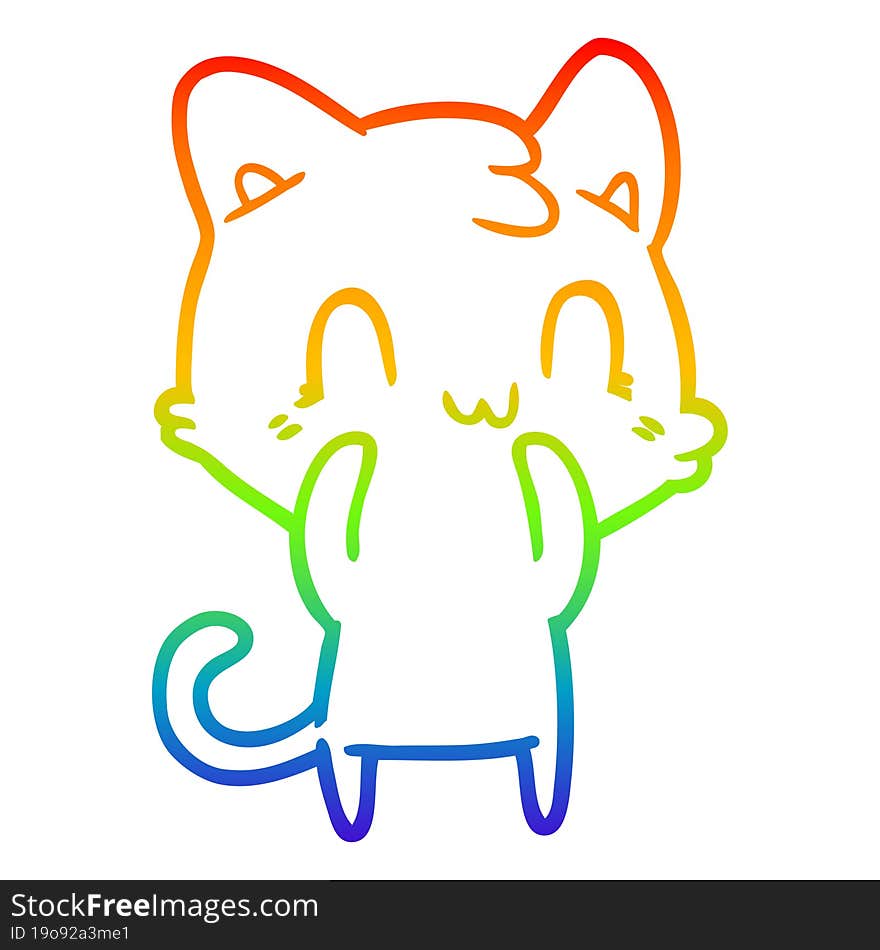 rainbow gradient line drawing of a cartoon happy cat