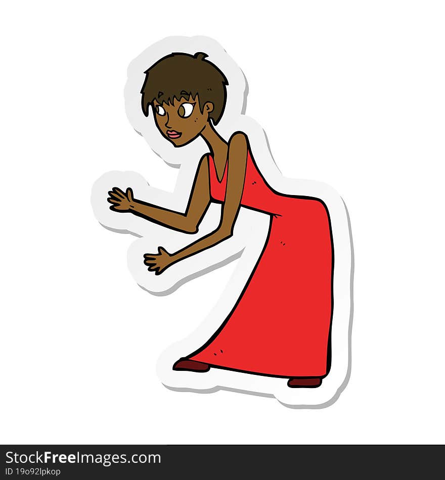 Sticker Of A Cartoon Woman In Dress Gesturing